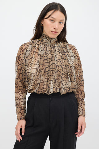 Smythe Brown & Black Printed Semi Sheer Top