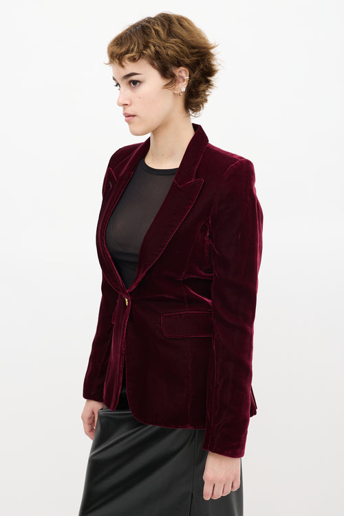 Smythe Burgundy Velvet Single Button Blazer