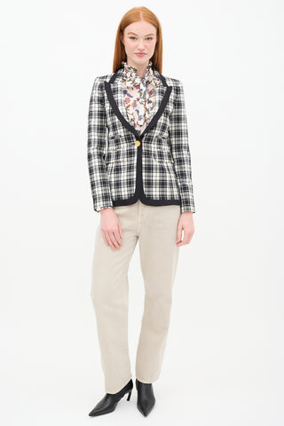 Smythe Cream & Black Wool Plaid Blazer