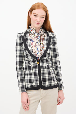 Smythe Cream & Black Wool Plaid Blazer