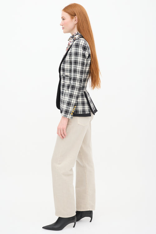 Smythe Cream & Black Wool Plaid Blazer