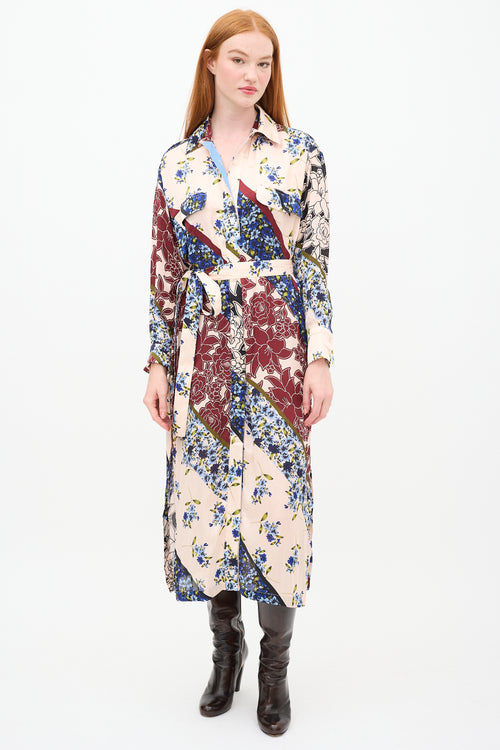 Smythe Pink & Multi Scarf Print Shirt Dress