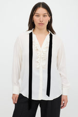 Smythe Cream Tie Neck Ruffled Shirt