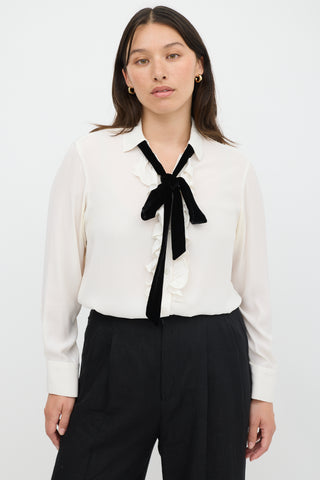 Smythe Cream Tie Neck Ruffled Shirt