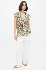 Smythe Gold & Green Print V-Neck Blouse