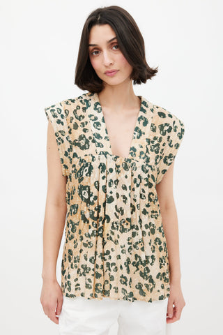 Smythe Gold & Green Print V-Neck Blouse