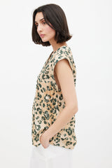Smythe Gold & Green Print V-Neck Blouse