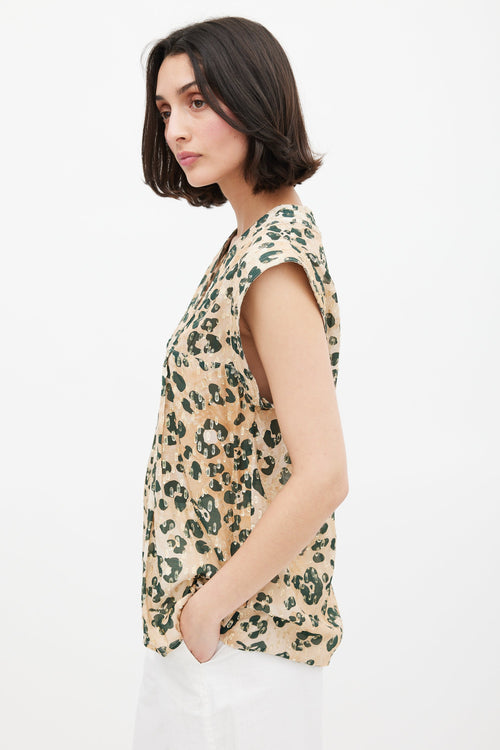 Smythe Gold & Green Print V-Neck Blouse