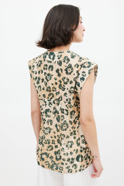 Smythe Gold & Green Print V-Neck Blouse