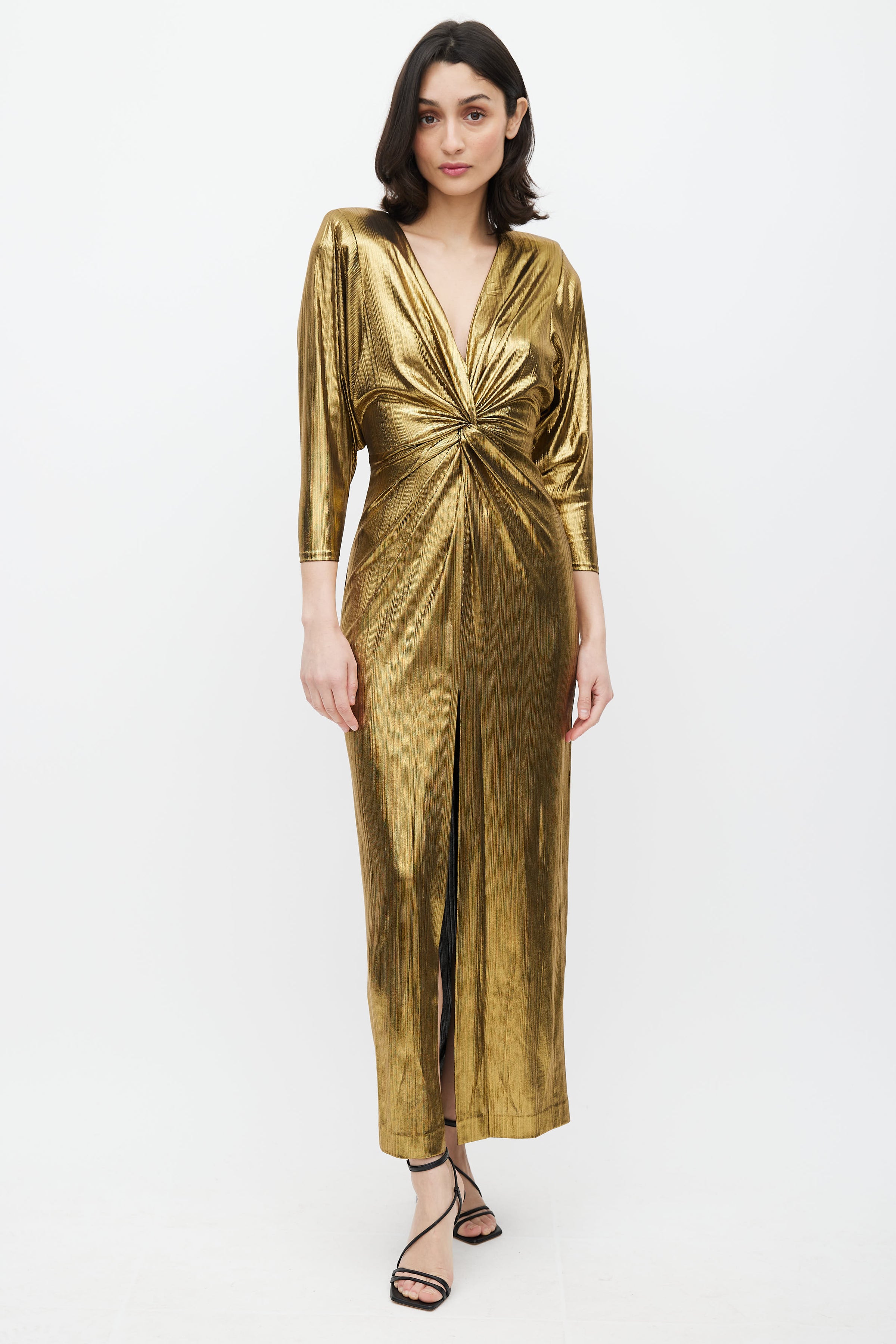 Smythe // Gold Lam Twist Front Dress VSP Consignment Smythe // Gold Lam Twist Front Dress VSP Consignment