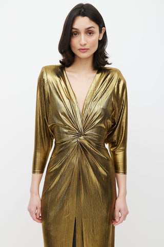 Smythe Gold Lamé Twist Front Dress