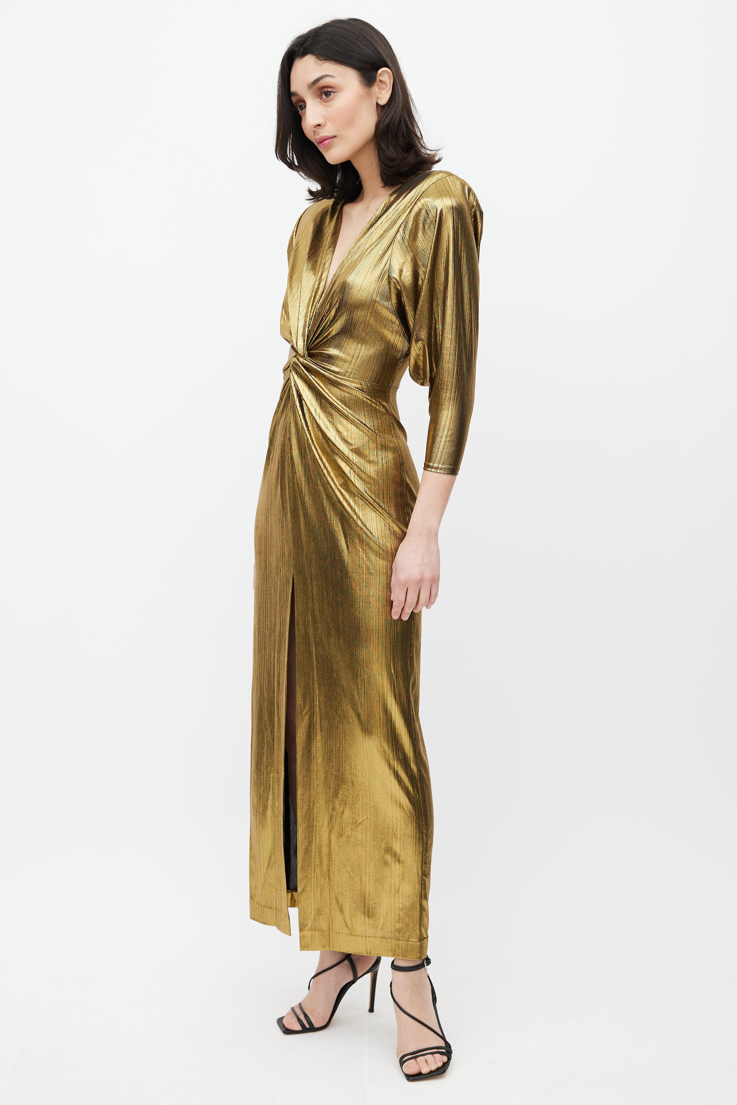 Smythe // Gold Lam Twist Front Dress VSP Consignment Smythe // Gold Lam Twist Front Dress VSP Consignment