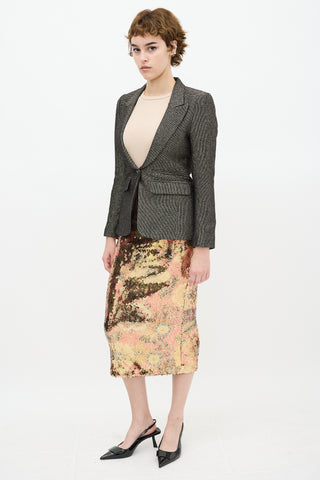 Smythe Gold & Multi Floral Sequin Midi Skirt