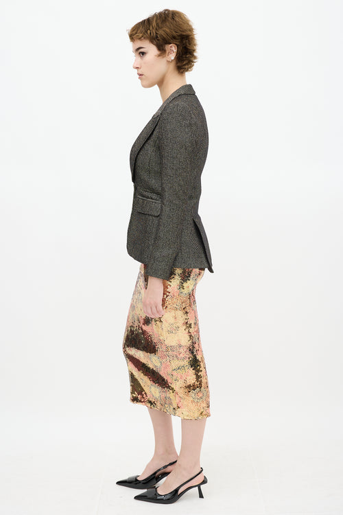 Smythe Gold & Multi Floral Sequin Midi Skirt