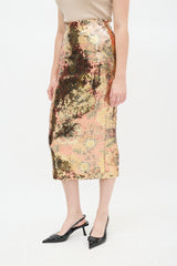 Smythe Gold & Multi Floral Sequin Midi Skirt