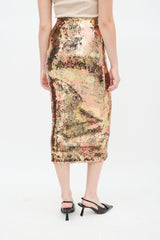 Smythe Gold & Multi Floral Sequin Midi Skirt
