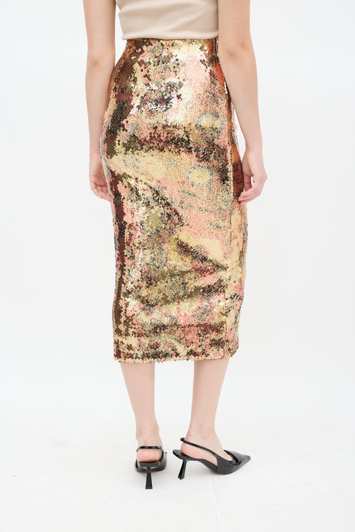 Smythe Gold & Multi Floral Sequin Midi Skirt