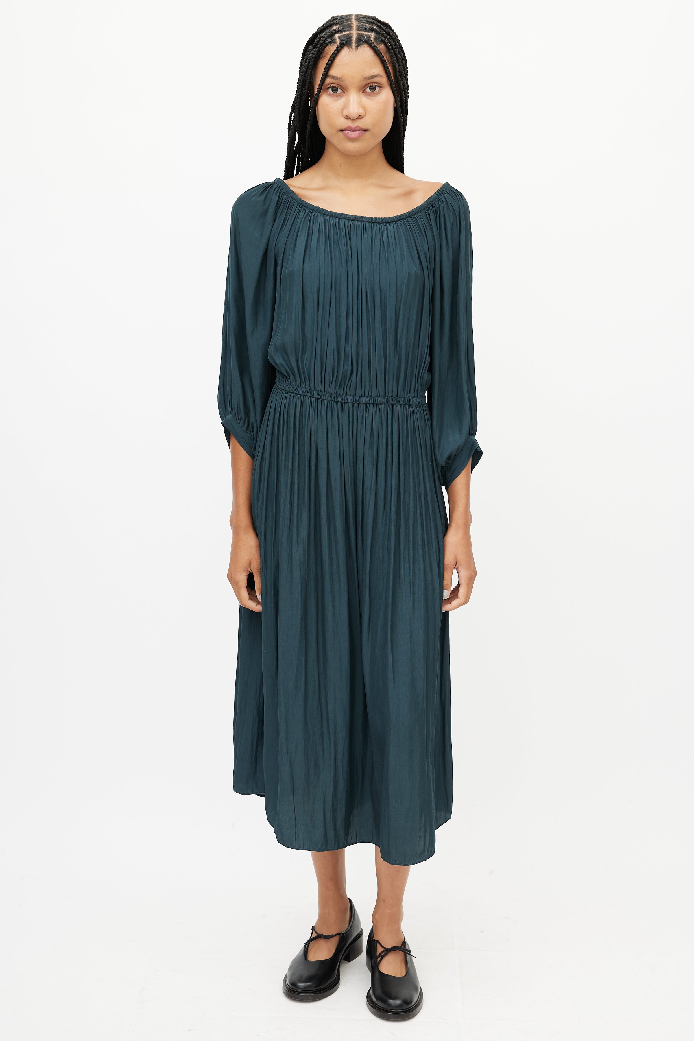 Smythe // Green Gathered Midi Dress VSP Consignment Smythe // Green Gathered Midi Dress VSP Consignment