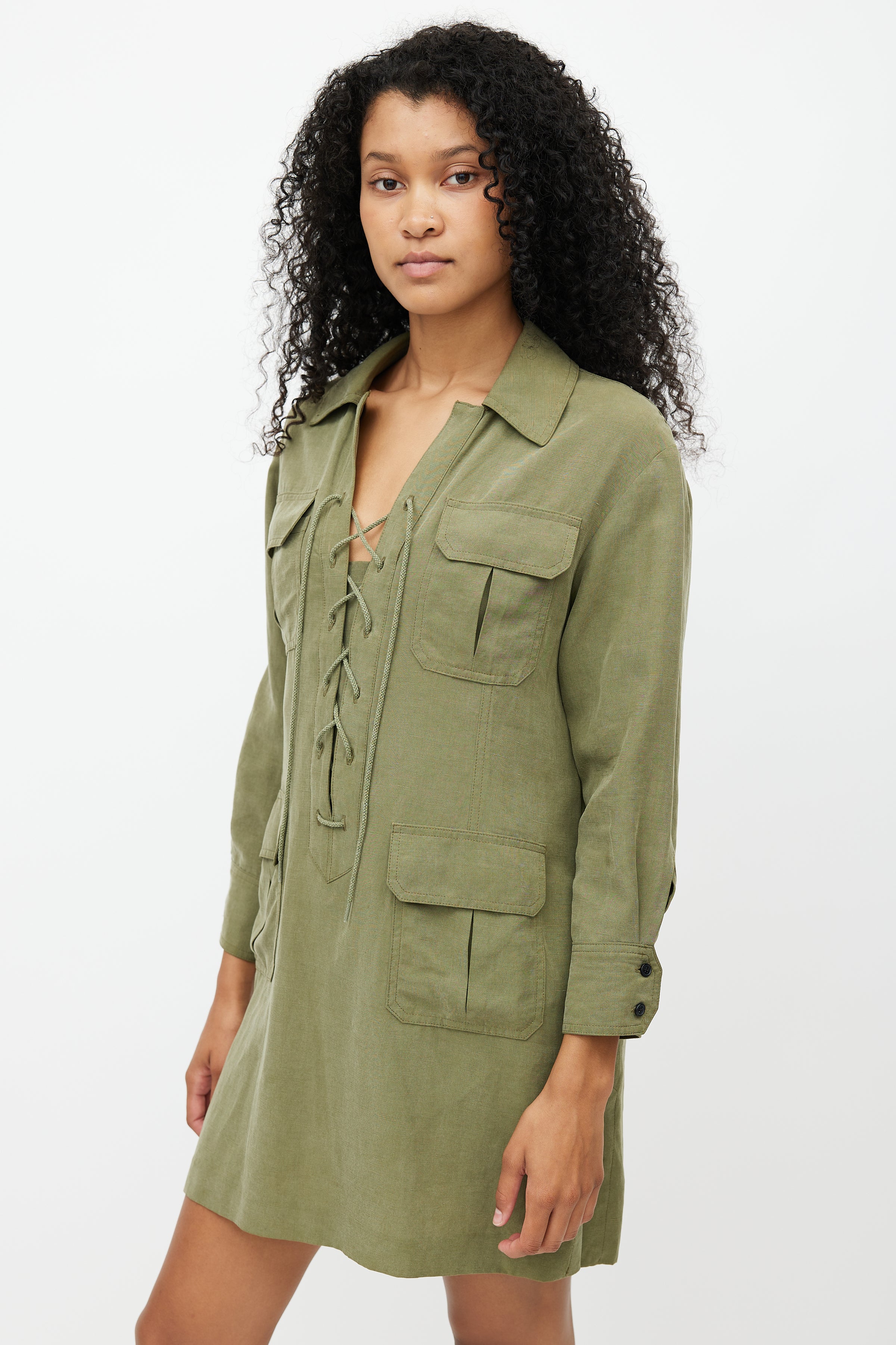 Smythe // Green Lace Up Shirt Dress VSP Consignment Smythe // Green Lace Up Shirt Dress VSP Consignment