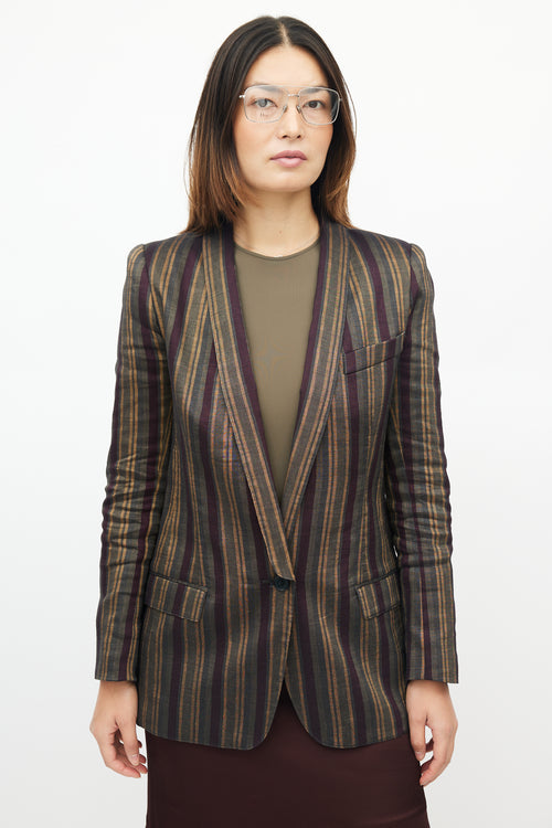 Smythe Green & Multicolour Striped Linen Blazer