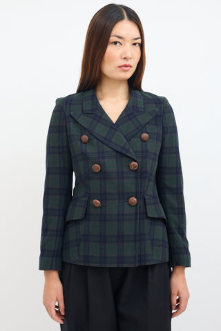 Smythe Green & Navy Wool Plaid Blazer