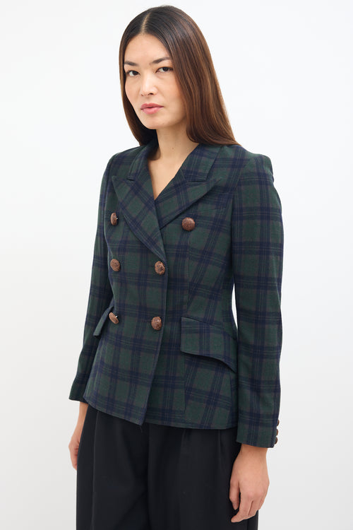 Smythe Green & Navy Wool Plaid Blazer