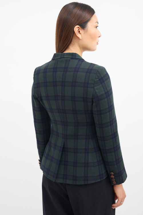 Smythe Green & Navy Wool Plaid Blazer