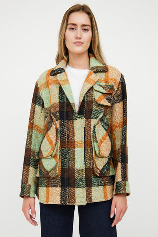 Smythe Brown & Green Wool Blend Plaid Jacket