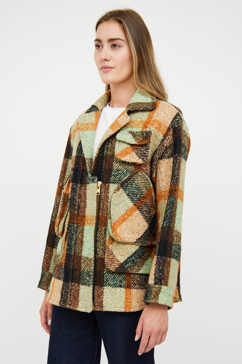 Smythe Brown & Green Wool Blend Plaid Jacket