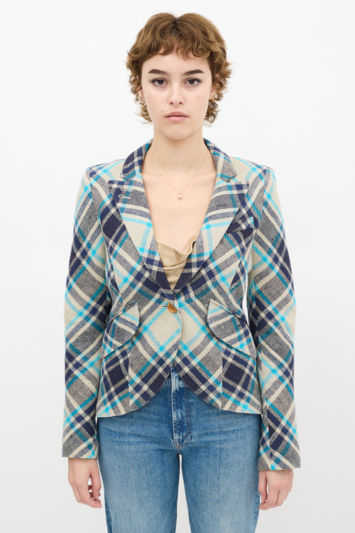 Smythe Grey & Blue Plaid Linen Blazer