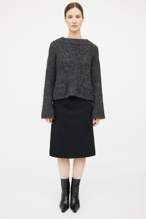 Grey Knit Pocket Mohair Crop Sweater