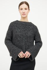 Grey Knit Pocket Mohair Crop Sweater