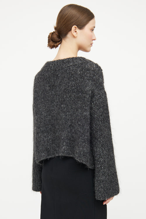 Grey Knit Pocket Mohair Crop Sweater