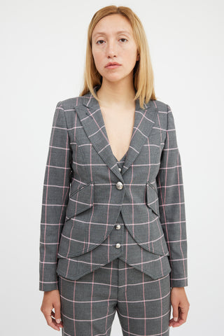 Smythe Grey & Pink Plaid Three Piece Suit