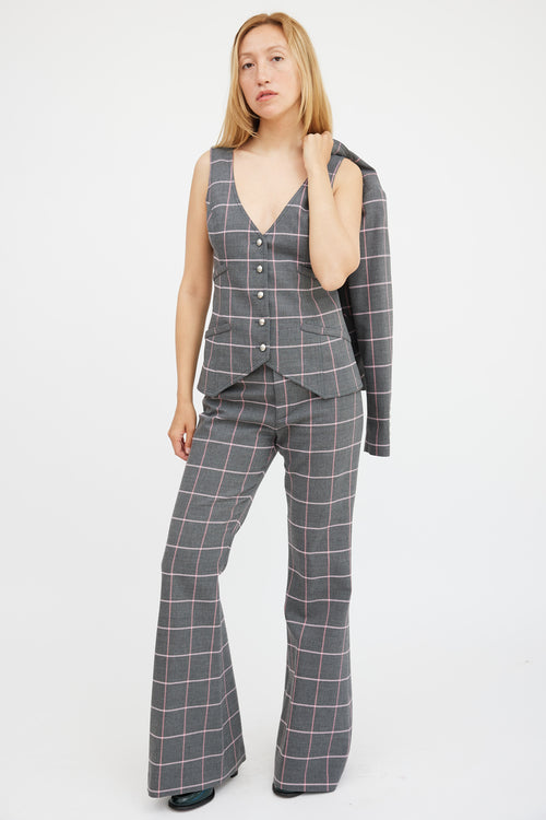 Smythe Grey & Pink Plaid Three Piece Suit