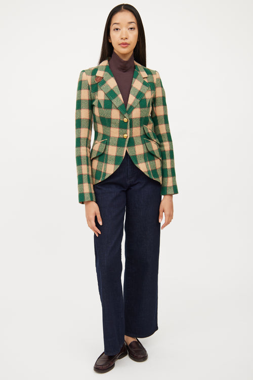 Smythe Green & Multi Colour Wool Leather Plaid Blazer