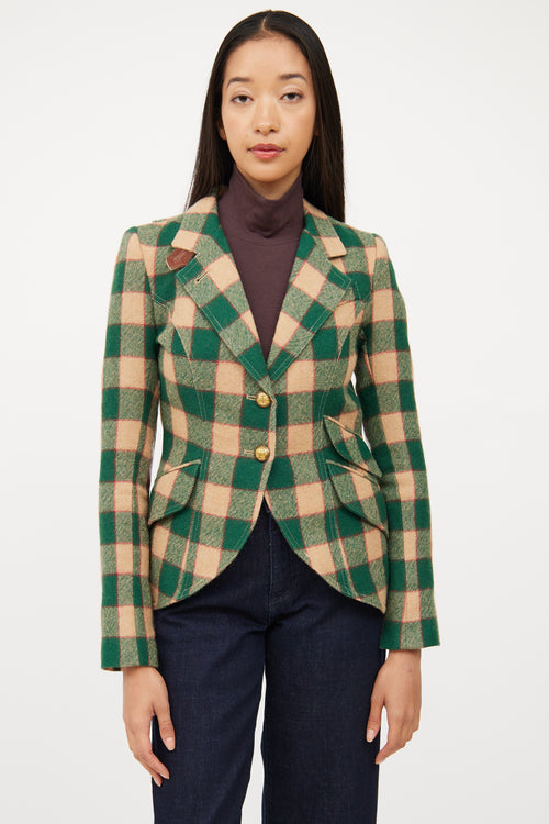 Smythe Green & Multi Colour Wool Leather Plaid Blazer