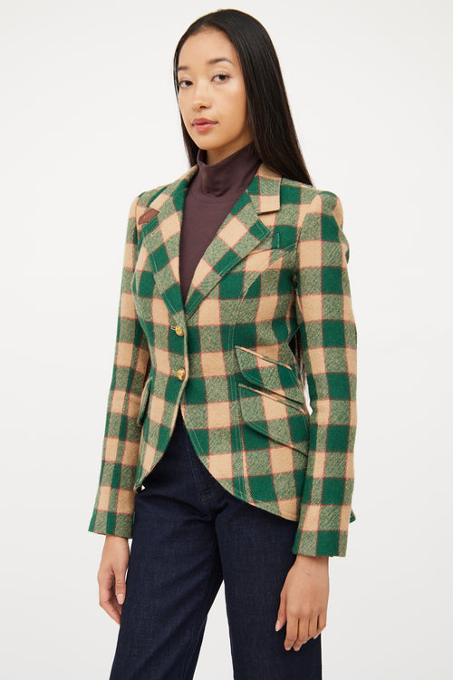 Smythe Green & Multi Colour Wool Leather Plaid Blazer