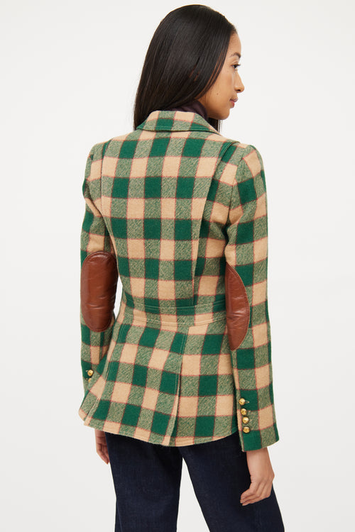 Smythe Green & Multi Colour Wool Leather Plaid Blazer