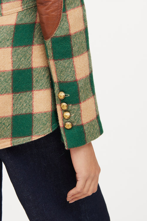 Smythe Green & Multi Colour Wool Leather Plaid Blazer