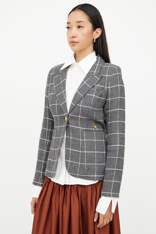 Smythe Grey & White Wool Linen Plaid Button Blazer