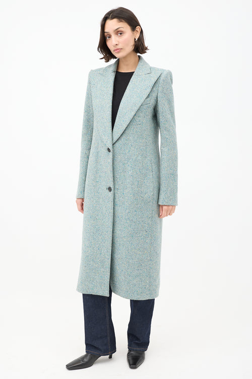 Smythe Light Green Tweed Peak Lapel Coat