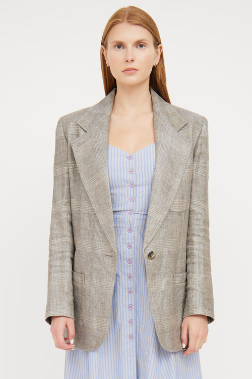 Smythe Light Grey & White Plaid Linen Blazer