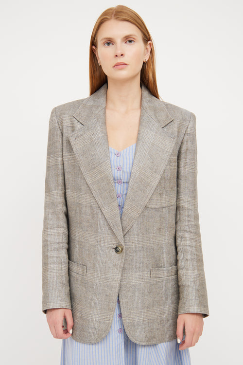 Smythe Light Grey & White Plaid Linen Blazer