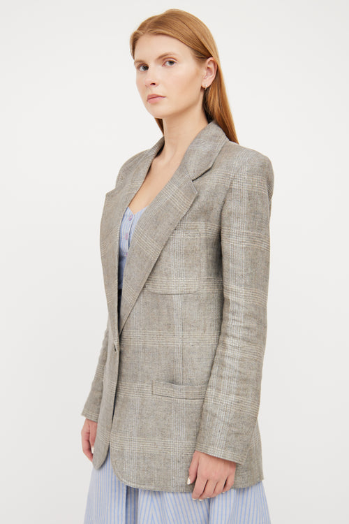 Smythe Light Grey & White Plaid Linen Blazer