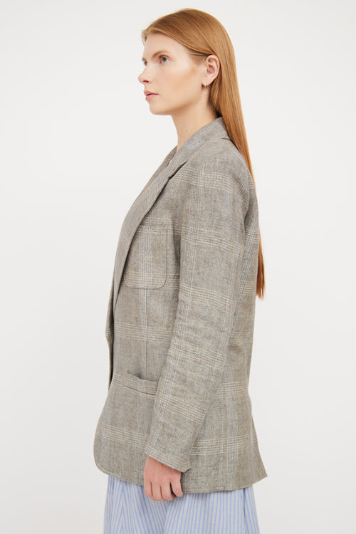 Smythe Light Grey & White Plaid Linen Blazer