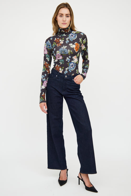 Smythe Black & Multi Fitted Floral Top