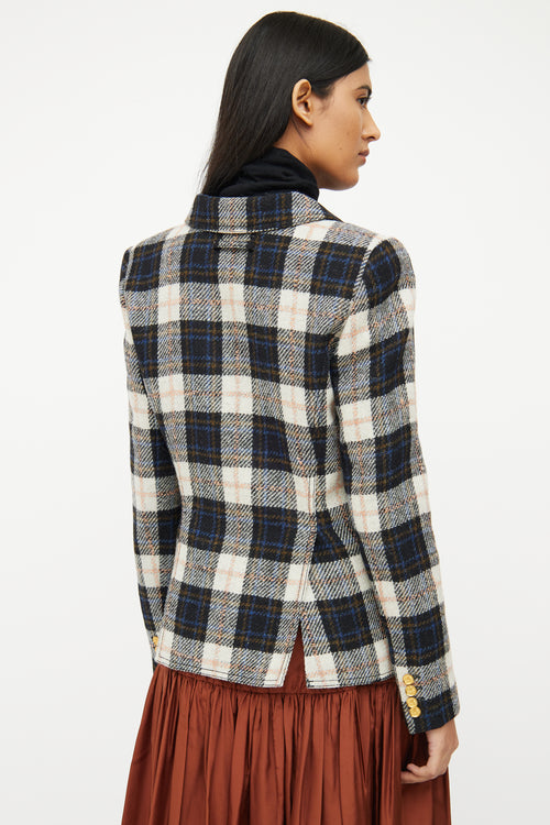 Smythe Navy Multi Plaid Button Blazer