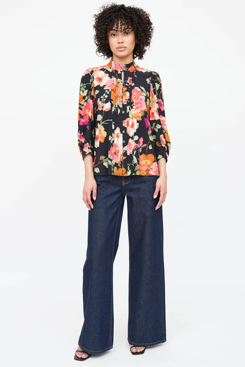 Smythe Floral Pleated Button Up Top