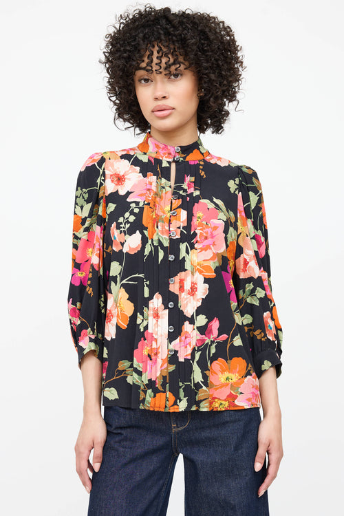Smythe Floral Pleated Button Up Top